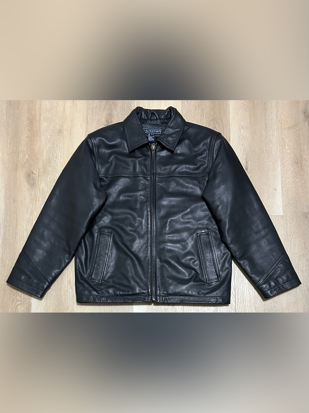 Roper Black Men's Leather Bomber Jacket